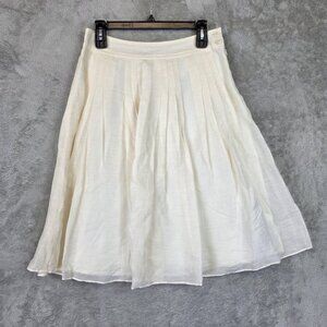 Banana Republic Skirt Womens 2 White Linen Silk Pleated A Line Midi Boho Summer